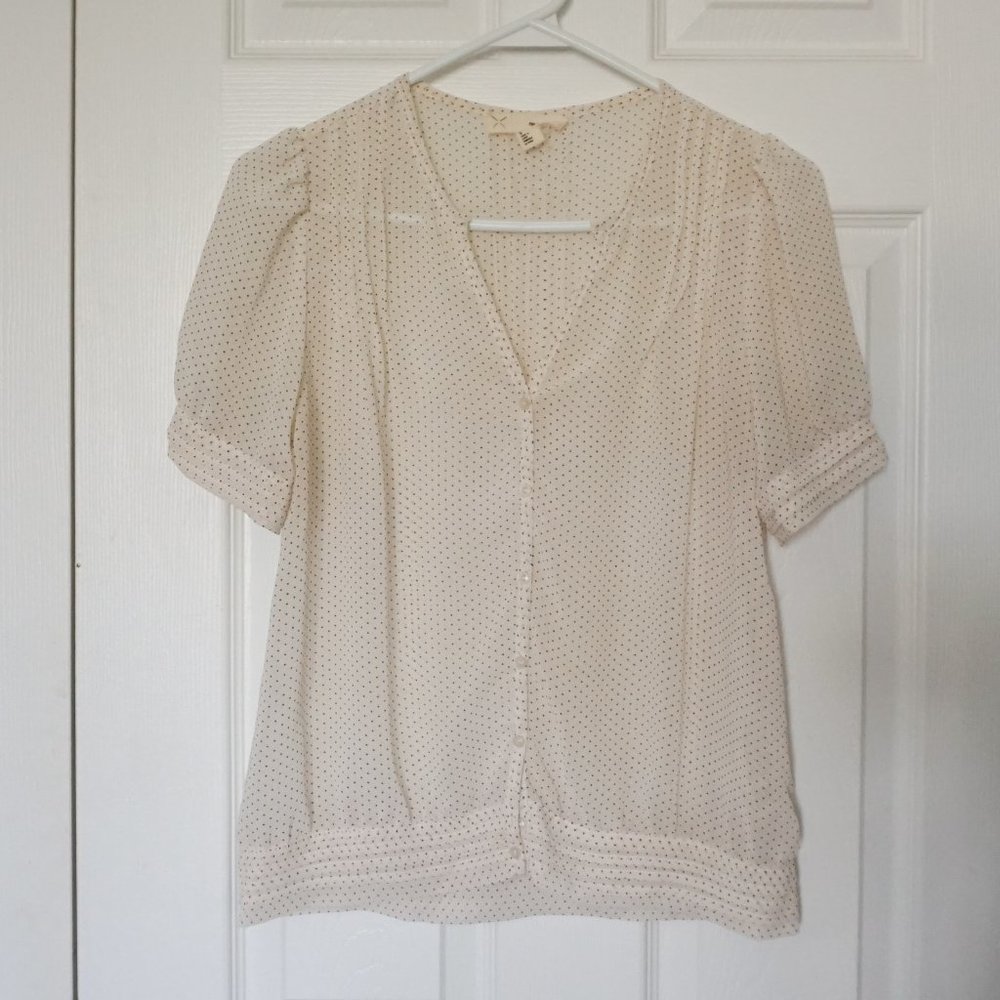 Cream Polka-Dot Short Puff Sleeve Blouse